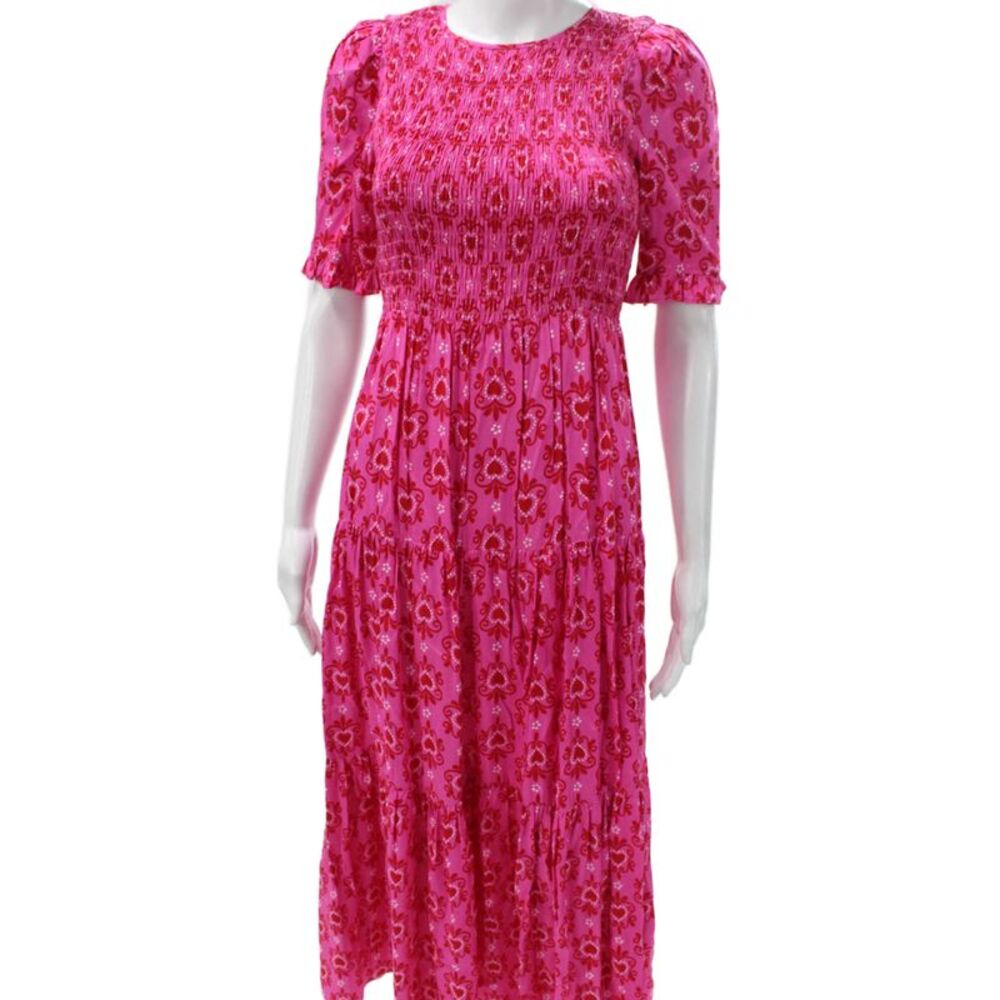 Kitri Women Pink Viscose Maxi Dress Short Sleeve Round Neck Zip Size 8